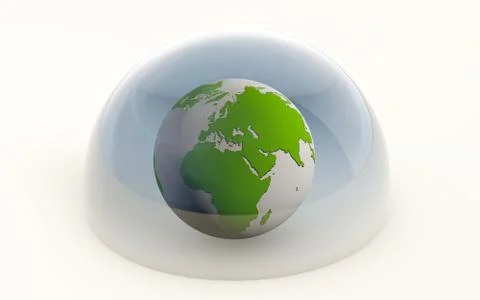 3d rendering of the earth protected isolated under a dome Stock Illustration