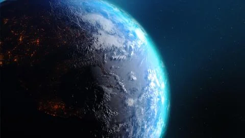 3D Rendering earth with world map hot terrain cloud and water against the spa イラスト素材