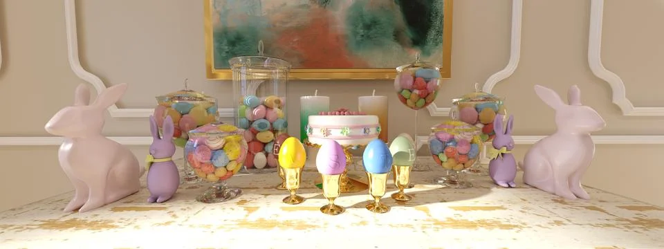 3D Rendering Easter Brunch Stock Illustration