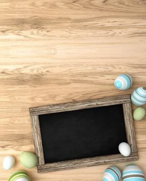 3d rendering of Easter eggs on wooden background Stock Illustration