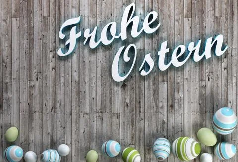 3D rendering of Easter eggs on wooden background Stock Illustration