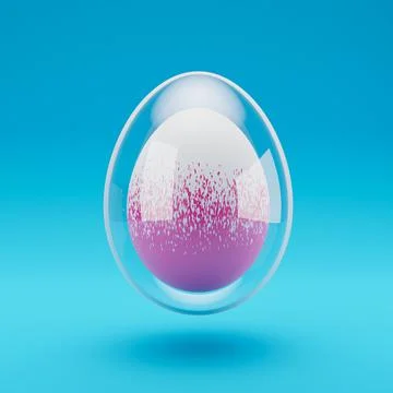 3D rendering Easter painted egg in glass egg on blue background. Happy Easter Stock Illustration
