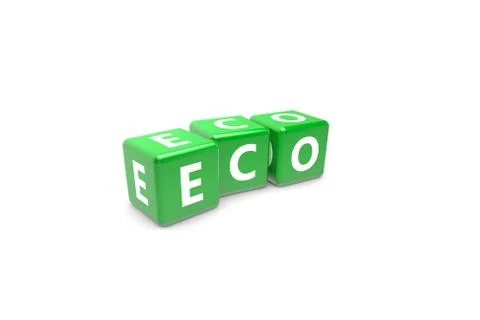 3D Rendering Eco Text on Green Square Boxes 스톡 일러스트