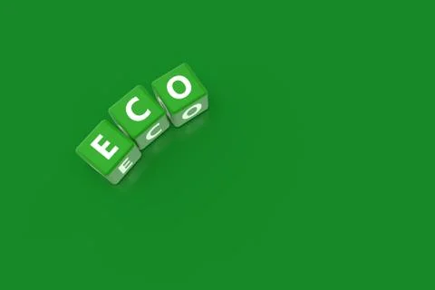 3D Rendering Eco Text on Green Square Boxes 스톡 일러스트