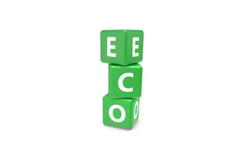3D Rendering Eco Text on Green Square Boxes 스톡 일러스트