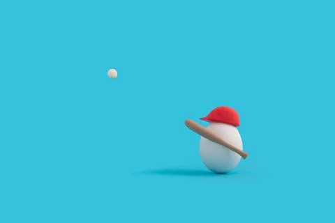 3d rendering of an egg with baseball hat and bat on the blue background as a fun Stock Illustration