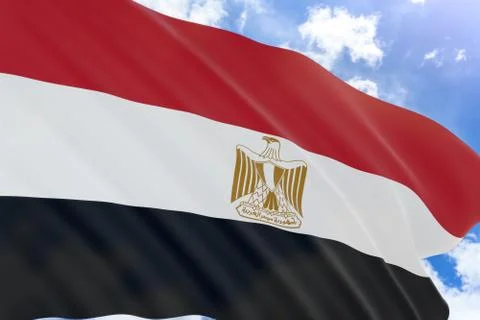 3D rendering of Egypt flag waving on blue sky background Foto stock
