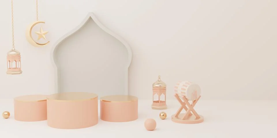 3d rendering Eid al fitr or ramadan podium display product sale banner social Stock Illustration