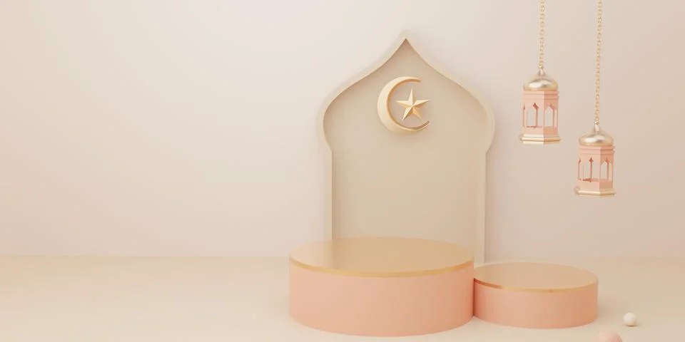 3d rendering Eid al fitr or ramadan podium display product sale banner social Stock Illustration