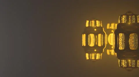 3d rendering Eid Mubarak Ramadan  art night mosque and crescent decorations Stock Illustration