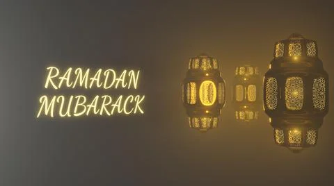 3d rendering Eid Mubarak Ramadan  art night mosque and crescent decorations Stock Illustration