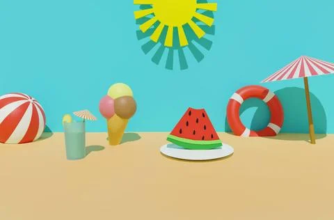 3D-Rendering eines sommerlichen Strandes mit Meer 3D render of summer time... Stock Photos