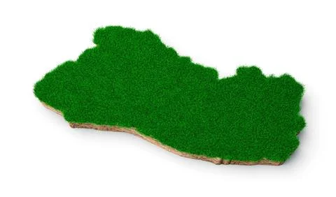 3D rendering of El Salvador map soil land geology cross section with green grass Stock Illustration