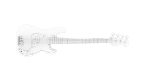 3d rendering of a electric guitar technical line drawing isolated. Ilustração Stock