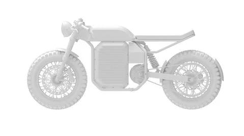 3D rendering of an electric motorcycle motor bike computer model on white Stock Illustration