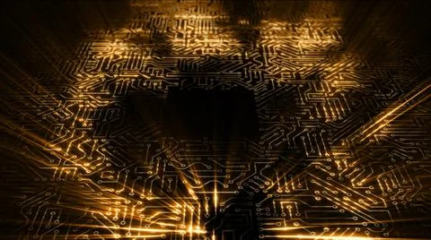 3D rendering of an electrical pulse in a microcircuit 库存插图
