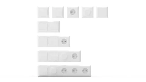 3d rendering of electricity sockets switches isolated on a white background Ilustração Stock