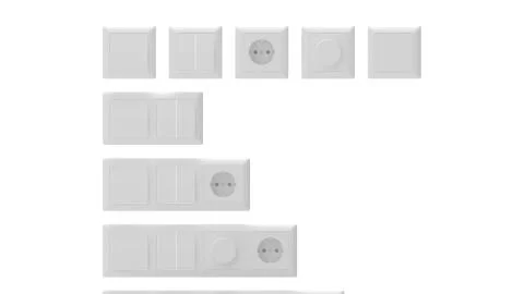 3d rendering of electricity sockets switches isolated on a white background Ilustración de archivo
