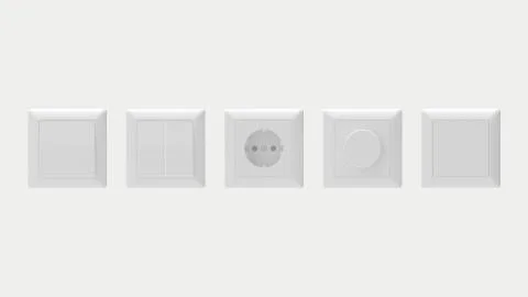 3d rendering of electricity sockets switches isolated on a white background Illustrazione stock