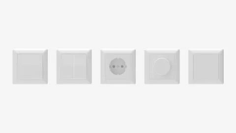 3d rendering of electricity sockets switches isolated on a white background Ilustración de archivo