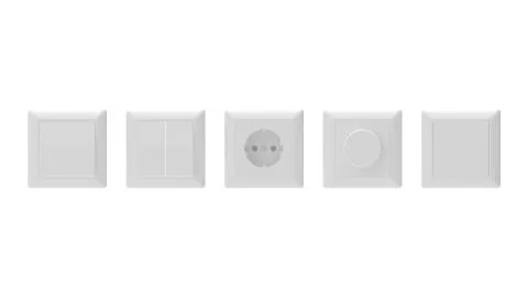 3d rendering of electricity sockets switches isolated on a white background Ilustración de archivo
