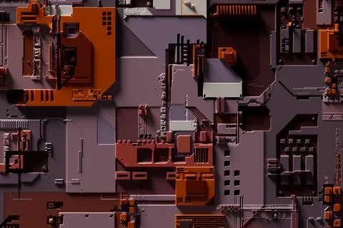 3D rendering of electronic surface sci fi background. Stock Illustration