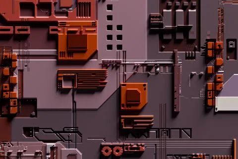 3D rendering of electronic surface sci fi background. Stock Illustration