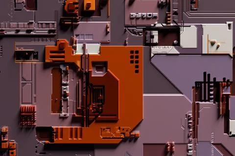 3D rendering of electronic surface sci fi background. Stock Illustration