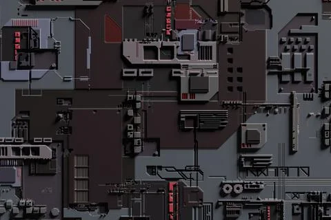 3D rendering of electronic surface sci fi background. Stock Illustration