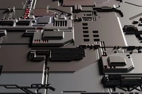 3D rendering of electronic surface sci fi background. Stock Illustration