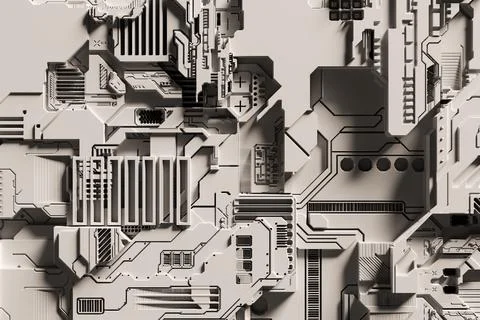 3D rendering of electronic surface sci fi background. Stock Illustration