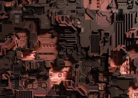 3D rendering of electronic surface sci fi background. Stock Illustration