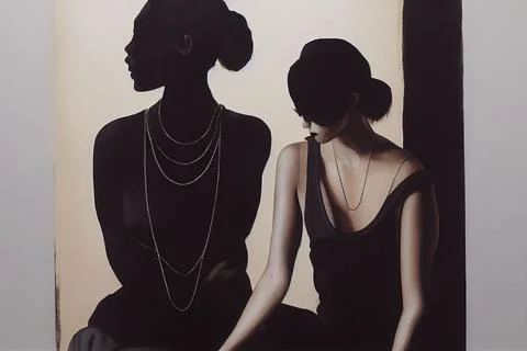 3D rendering of elegant African and Caucasian women on a white background Stock Illustration