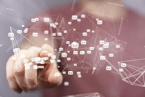 A 3D rendering of email network; communication, support, and customer service Stock Photos