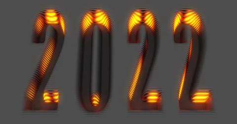 3d rendering. Embossed surface of parallel stripes with the date 2022 embosse Stock Illustration
