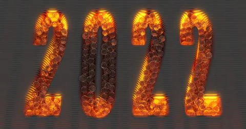 3d rendering. Embossed surface of parallel stripes with the date 2022 embosse Stock Illustration