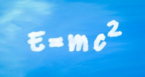 3d rendering e=MC2 cloud text in blue sky. Stock Illustration