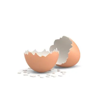 3d rendering of an empty and cracked chicken egg with a brown shell on white Stock Illustration