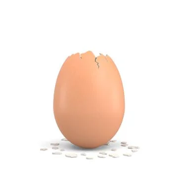 3d rendering of an empty and cracked chicken on top egg with a brown shell on Stock Illustration