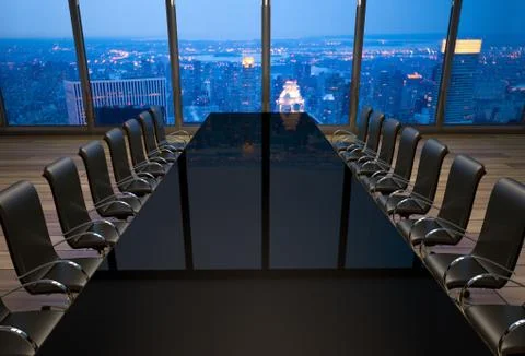 3D rendering of an empty boardroom in an office at New York City Stock Illustration