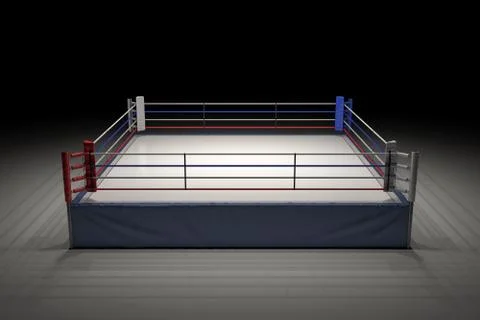 3d rendering of an empty boxing ring in the dark with its center spotlighted. Stock Illustration