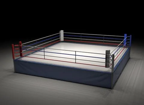 3d rendering of an empty boxing ring spotlighted in the dark. Stock Illustration