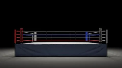 3d rendering of an empty boxing ring in front view spotlighted in the dark. Stock Illustration