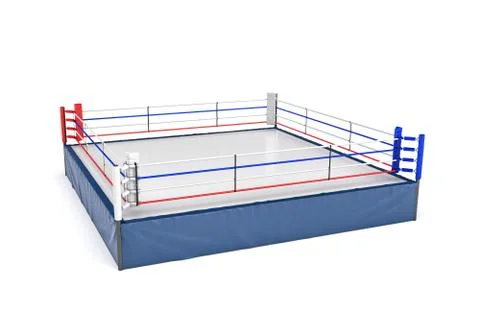 3d rendering of an empty boxing ring in side view to its corner isolated on Stock Illustration
