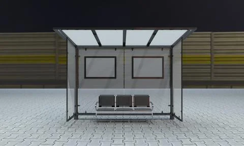 3D rendering of an empty bus station Illustrazione stock