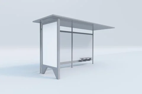 3D rendering of an empty bus station with a blank signboard  space Illustrazione stock