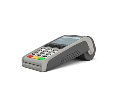 3d rendering of an empty card payment terminal in side view isolated on white Ilustración de archivo