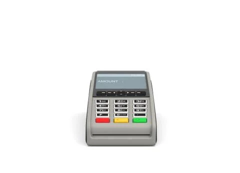 3d rendering of an empty card payment terminal in side view isolated on white Stock Illustration