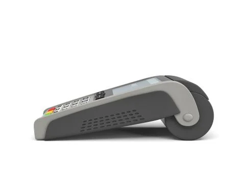 3d rendering of an empty card payment terminal in side view isolated on white Illustration