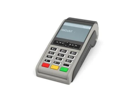 3d rendering of an empty card payment terminal in side view isolated on white Stock Illustration